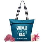 Large Zippered Tote Bags with Pockets for Grandma - Perfect Gifts, Grandma's Getaway Teal Lexie, Large