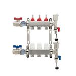 Vancoco Manifold for Underfloor Heating Stainless Steel with Compression Connection, Flow Meter, Ball Valves, Ventilation, Thermometer 3 Ports