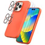 Trianium [6 in 1] Designed for iPhone 14 Pro Max Case Silicone (Orange), with 3 Pack Screen Protector + 2 Pack Camera Lens Protector, Bundle Protection Kit HD Tempered Glass Cover 6.7 Inch 2022