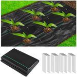 Duerer Weed Barrier Fabric Heavy Duty 1x25m Landscape Ground Cover 100gsm Woven Fabric Weed Control Block Mat for Patios, Garden Flower Bed, Landscaping, Pathways with 30pcs U-Shaped Stakes