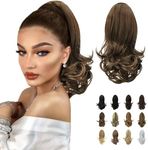 Sofeiyan 13" Ponytail Extension Long Curly Ponytail Clip in Claw Hair Extension Natural Looking Synthetic Hairpiece for Women, Chestnut Dark Brown