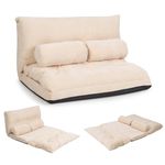 KOMFOTT Foldable Floor Lazy Sofa with 2 Pillows, 6-Position Adjustable Reclining Sofa Sleeper Bed, Convertible Futon Couch Bed, Floor Couch Lounge for Relaxing, Reading, Playing, Gaming (Beige)