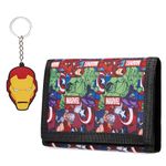 Marvel Boys Wallet and Keyring Gift Set - Avengers Trifold Wallet with Coin Purse Card Slots and Keychain - Boys Gifts (Multi Avengers)