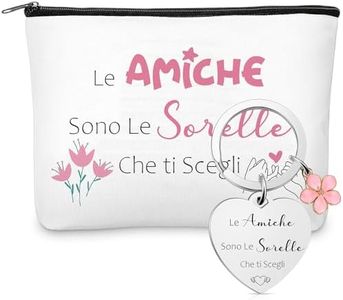 Weewooday Set Regalo per Migliore Amica e Sorella 1 Borsa per Cosmetici 1 Portachiavi dell'Amicizia con Ciondolo a Forma di Fiore Pochette per Trucchi Borsa Toilette Beauty Case per Compleanno