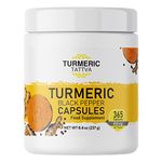 Turmeric Tattva 365 Turmeric Capsules with Black Pepper, 1 Year Supply, Organically Grown Turmeric with High Curcumin Content, One A Day Supplement, 365 Vegetarian Capsules