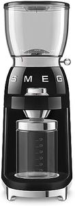 Smeg, Moulin à Café CGF11BLEU, Niveau de Mouture Réglable, 30 niveaux, Réservoir Grains de 350 g, Quantité de Mouture Réglable, avec Système Antistatique, 150 W, Noir