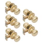 Designers Impressions Bedford Design Satin Brass Round Passage Door Knob (Hall & Closet), 5 Pack