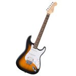Squier by Fender Debut Collection HT HSS Stratocaster Electric Guitar, Laurel Fingerboard, White Pickguard, 2 Tone Sunburst