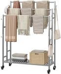 SORCEDAS Towel Rack 3 Tier Free Standing Metal Towel Stand with Storage Shelf and Wheel for Extra Large Towel Blanket Drying (Grey)