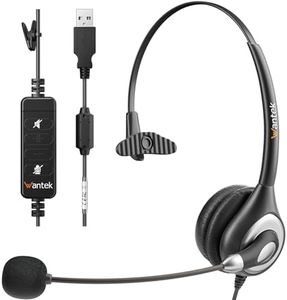 Wantek Auriculares USB con micrófono con cancelación de Ruido y Controles de Audio, Auriculares de PC de Negocios para computadora portátil, Chat Claro, súper Ligero (Monaural)