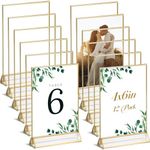 UNIQOOO Acrylic Sign Holders with Golden Border, Portrait View, Pack of 12 | 4x6 Inches Double Sided Clear Frame, Perfect for Wedding reception, Centerpiece, Decoration, Party,Anniversary, Event