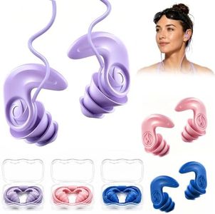 Swimming Ear Plugs for Adults & Teens 14+ with Detachable Cord,3 Pairs Waterproof Silicone Ear Plugs for Swimming,Reusable Noise Reducing Swim Earplugs for Pool,Shower,Surfing & Trave（Pink,Purple,Blue