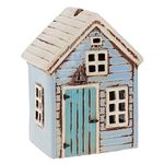 Shudehill Giftware Ceramic Village Pottery Holiday House Tealight Holder, beautiful house-warming gift, Home Ornament, Candle Holder (Blue)