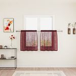 Burgundy Red Sheer Tier Curtains 24 inches Long Kitchen Tiers Linen Textured Voile Cafe Curtains Bathroom Basement Short Small Curtain Panels for Door Half Window Curtains 2 Panels Rod Pocket