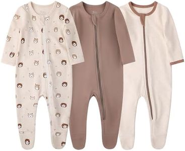 O2 BABY Baby Boys Girls Organic Cotton Zip Front Sleeper Pajamas, Footed Sleep 'n Play（Newborn,Brown & Bear & Oatmeal）