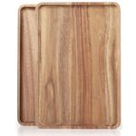 2 PCS Solid Acacia Wood Serving Trays Rectangular Wooden Serving Platters Natural Wooden Boards for Bar Coffee Party 16 * 12 inch （Wood Log Color）