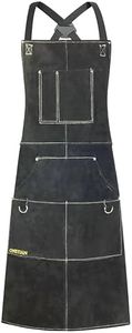 ONETIAN Black Leather Welding Apron Heavy Duty Protection with Heat and Flame Resistance, black, 61 X 107 CM