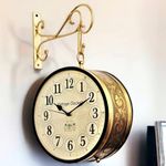 Vintage Clock Double Side (Railway Style)Analog Clock With Brass Finish & 1 Year Warranty (6 Inches 15X15 Cm's Size)