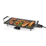 Electric Teppanyaki Grill Plate, Large Non-Stick Table Top Griddle with 47.5cm x 26.5cm Hot Plate, Adjustable Temperature Control and Drip Tray, 2000W - Black