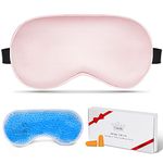 Cavoilu Cooling Eye Mask for Sleeping, Silk Sleep Mask w/Gel Eye Mask Hot & Cold Eye Masks, Blindfold Eye Cover Sleeping Mask for Home, Office, Travel, Yoga, Medditation, Gifts for Women (Pink)