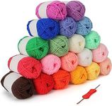 Kurtzy 20 Pack of Colourful Crochet Yarn Balls - 3mm Crochet Hook Included - Each Thread Ball Weighs 25g/0.88oz - Total of 1000m/1094 Yards of Coloured Soft Cotton Yarn