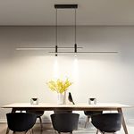Chandeliers Dining Pendant Lights Kitchen Island Modern Black LED Dimmable Remote Control Hanging Lamp with 2 Ceiling Spotlights for Dining Table Living Room Office Lamp Bedroom Foyer Bar (L150cm)