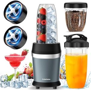 Colarlemo 12-Piece Smoothie Blender Maker 25,000 RPM Personal Blender for Ice Crushing Smoothies & Frozen Drinks Nuts with 23oz, 32oz, 37oz Portable Cups Two 6-Leaf Stainless Steel Blades, Ash Blue