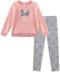 Disney Girl's 2-Piece Minnie Mouse Legging Pants Set with Sequined Pullover Long Sleeve Shirt, Peach/Grey, Size 4