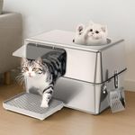 Aothey Stainless Steel Litter Box with Lid, Enclosed Metal with High Sides, Large Cat Litter Box, Dog-Proof, Odor Control, Easy to Clean,Durable with Round Edge (Lateral Entry)
