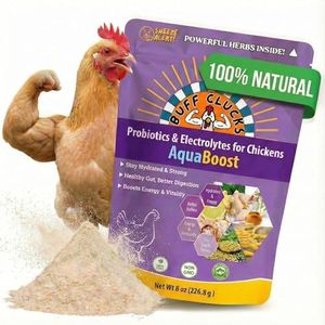 Buff Clucks AquaBoost Probiotic + Electrolyte Powder for Chickens – Natural Hydration & Gut Support Supplemnet for Daily Wellness & Egg Production - Safe for All Flocks & Ages - USA (8 oz)