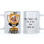 Personalised Mug and Belgian Milk Chocolate/Hot Chocolate Stirrer Marshmallow Gift Set, Custom Father's Day Gift, (11oz) White Mug Custom Photo and Text 'To The Best Dad In The World' Trophy