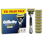 Gillette ProShield Power Men's Razor + 9 Razor Blade Refills with Precision Trimmer, 5 Anti-Friction Razor Blades