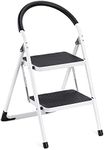 Navaris 2 Step Steel Ladder - Small Folding Foldable Fold Away Household Step-Ladder for Kitchen with Non Slip Mats - 330lbs Load Capacity