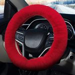 Pahajim Fluffy Steering Wheel Covers, Soft Furry Car Anti-skid Plush Steering Wheel Cover Warm Wool Universal 36-39cm Winter Car Decoration for Women (Red)