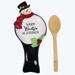 Young’s Inc Snowman Design Spoon Rest with Spoon, Ceramic Spoon Rest for Stove Top, Spoon Rest for Kitchen Counter, Cooking Utensil Rest, Modern Kitchen Décor for Spoons, Spatula, Ladles, Tongs