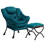 HollyHOME Armchair with Footstool Accent Chair Reading Chair Bedroom Chair, Relax Lounge Chair with Armrests Leisure Sofa Chair with Steel Frame, Blue Green