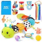 Joyreal Baby Toys 0-6 Months, 10pcs Newborn Sensory Toys Set, Baby Musical Caterpillar Toys, Rattles, Ribbons, Baby Essentials Baby Sensory Box, Newborn Baby Gifts for 3 6 9 12 Months