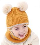 Unisex Toddler Wool Winter Hat Monkey Caps Baby Winter Hat, Fleece Lined Winter Hat Caps for Kids Winter Hat Scarf Earflap Hood Skull Caps (Yellow, 6 Months to 7 Years)