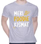 CreativiT Graphic Printed T-Shirt for Unisex Meri Foodie Kismat Tshirt | Casual Half Sleeve Round Neck T-Shirt | 100% Cotton | D00274-12_Grey_Medium