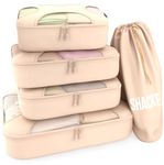 5 Set/8 Set Packing Cubes - Travel Organizers with Laundry Bag, 5 Set - Cream, Set of 5