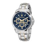 Maserati Successo Mens Quartz Date Chronograph Wrist Watch Analog 45 mm Round Blue Dial with Mineral Crystal Genuine Luxury Watches - for Men