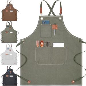 MODY RODY Durable Chef Apron with Pockets for Cooking in Kitchen, Cross Back Protective Waitress Aprons for Men Women Serves Baker Artist Craftsman