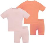JunNeng Bamboo Viscose Toddler Pajamas,Baby Boy Girl Solid Snug Fit Short Sleeve Summer Sleepwear PJS,Pink+Orange 9-12 Months