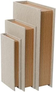 DECOR4SEASON Modern Linen and Wood Decorative Faux Book Boxes Set of 3-13",10",8" - Beige