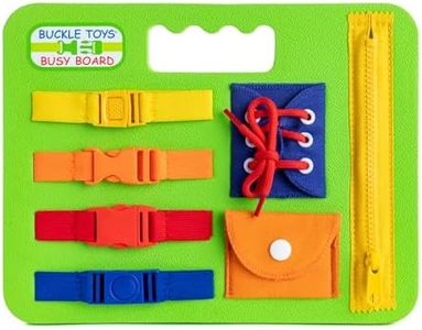 BUCKLE TOYS Busy Board - Learn to Snap, Zip, Tie Shoe Laces and Buckle