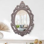 Oval Vintage Arendahl Traditional Wooden Hanging Mirror Rustic Brown Carved Wall Mirror Decorative Antique Mirror Baroque Style Aesthetic for Vanity Bedroom, Living Room, Kitchen,Entryway 60x40 cm