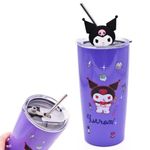 FISAPBXC Kuromi Thermal Cups, Insulated Tumbler with Straw and Lid Reusable Stainless Steel Water Bottle Travel Mug Vacuum Insulated Cup for Ice Cold or Warm Drinking 20oz/600ML