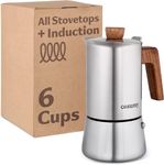 Cosumy Espresso Maker Induction - Stainless Steel Moka Pot 6 Cups - Coffee Maker Suitable for All Hobs - FSC® Oak Wood