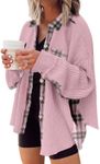 SHEWIN Womens Waffle Knit Shacket 2024 Fall Fashion Casual Long Sleeve Button Up Shirt Pocket Jacket Oversized Plaid Shirts Tops Pink XL