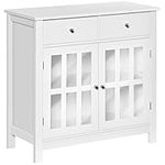 HOMCOM Sideboard Buffet Cabinet, Accent Kitchen Cabinet with Glass Doors, Adjustable Shelf and 2 Drawers, White